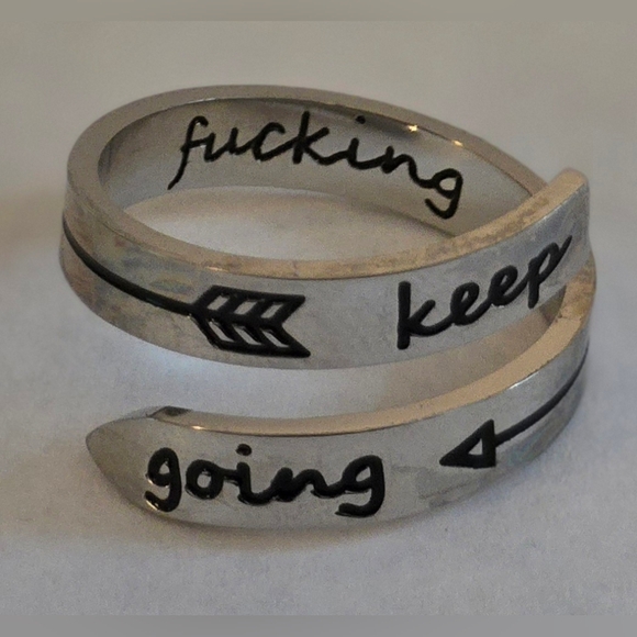 Hidden Message Adustable Ring "Keep F****** Going" Silver Color - Picture 2 of 7